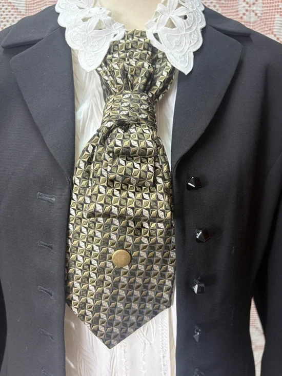 Upcycled Italian Silk Tie Necklace | Gold Geometric Statement - Picture 3 of 6